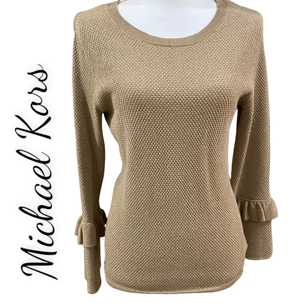 Michael Kors Sweater with LOTS OF METALLIC SPARKLE Ruffle Bell Sleeves